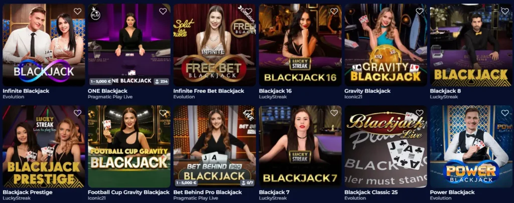 Ninewin UK live blackjack games available in the casino lobby