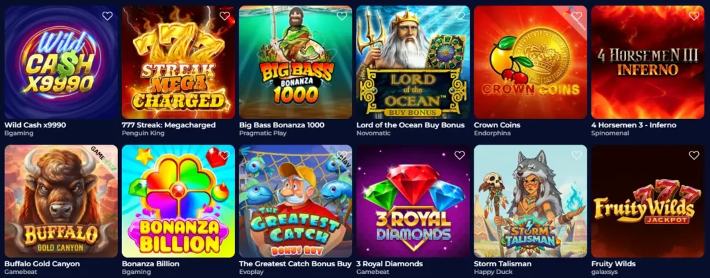 Nine Win bonus buy slot games section on the casino website