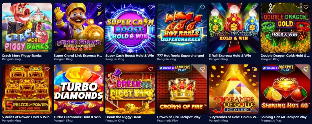 Ninewin casino jackpot games page showing available slot titles